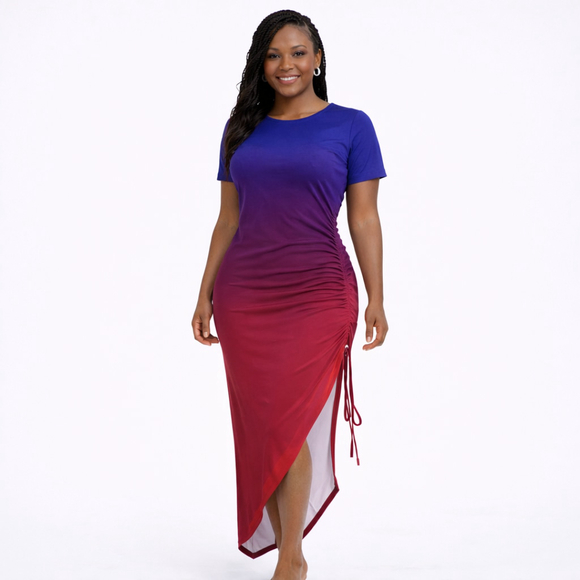 Gokatosau Dresses & Skirts - Women’s Short Sleeve Side Split Ruched Bodycon Midi Dress–Gokatosau–Size XL-NWT